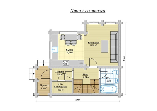 Дом из бревна ручной рубки 88м2, Проект №ВЗ-125-РР - 2