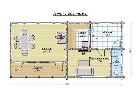 Баня из клееного бруса 60м2, Проект №ВЗ-634 - 2