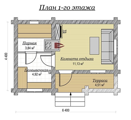 Баня из бревна ручной рубки 25м2, Проект №ВЗ-617-РР - 1