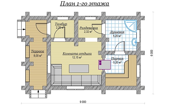 Баня из бревна ручной рубки 35м2, Проект №ВЗ-613-РР - 2