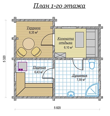 Баня из клееного бруса 27м2, Проект №ВЗ-605 - 2