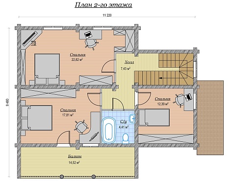 Дом из бревна 166м2, Проект №ВЗ-103 - 3