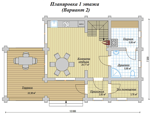 Дом из бревна 103м2, Проект №ВЗ-144 - 3