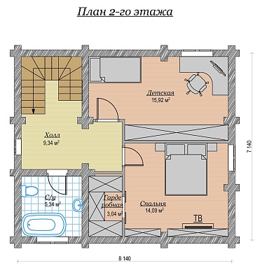 Дом из бревна 120м2, Проект №ВЗ-122 - 2