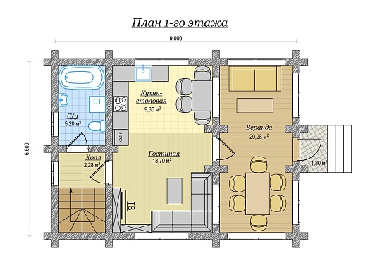 Дом из бревна ручной рубки 83м2, Проект №ВЗ-111-РР - 2