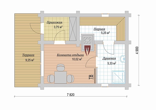 Баня из бревна ручной рубки 33м2, Проект №ВЗ-632-РР - 2