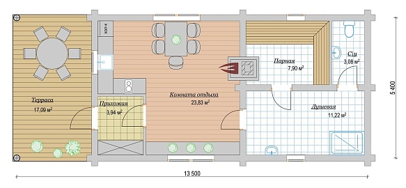 Баня из бревна 67м2, Проект №ВЗ-629 - 2